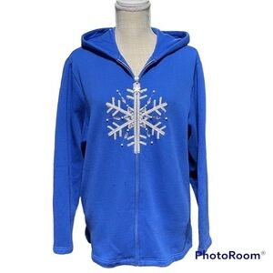 Quaker Factory Royal Blue Sequin Snowflake full zip fleece sweatshirt Jacket